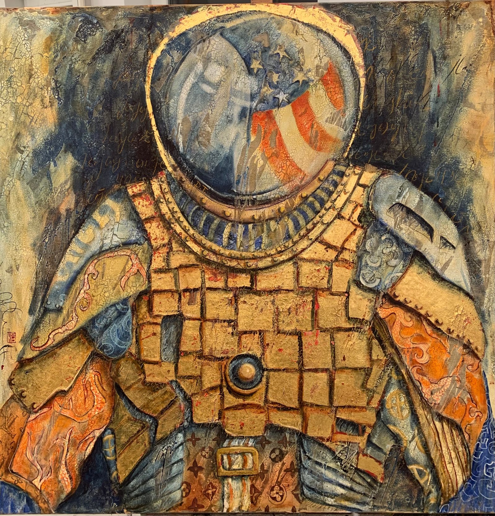 ASTRONAUTE AMERICA, gesso, oil & mixte